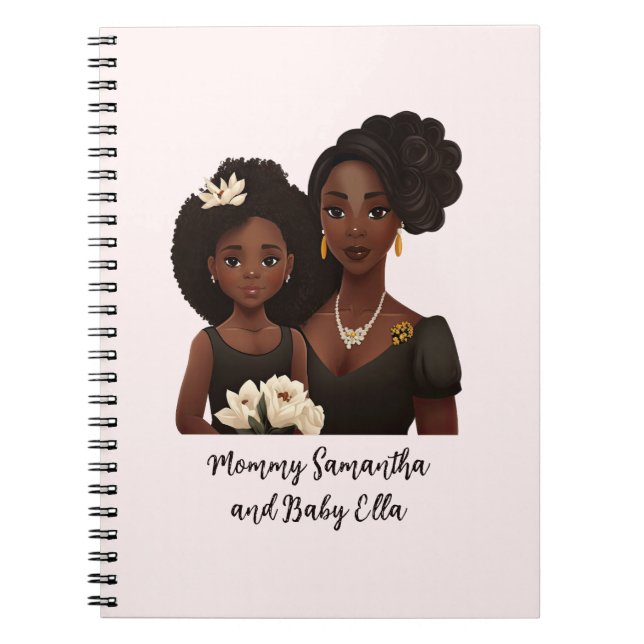Personalized Black Mom and Daughter (6) Notebook (Front)