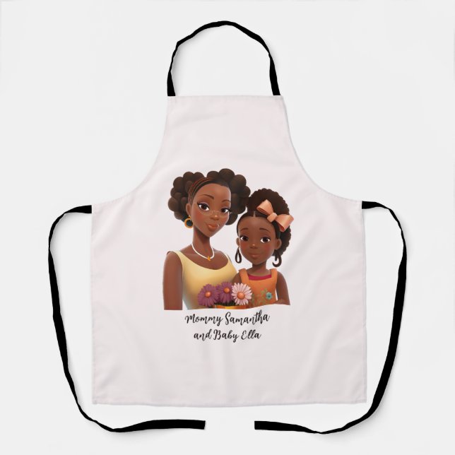 Personalized Black Mom and Daughter (7) Apron (Front)