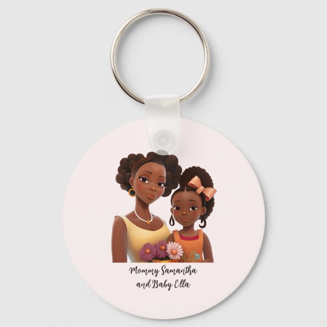 Personalized Black Mom and Daughter (7) Keychain (Front)