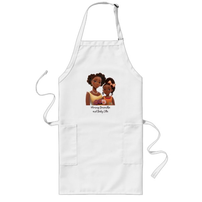 Personalized Black Mom and Daughter (7) Long Apron (Front)
