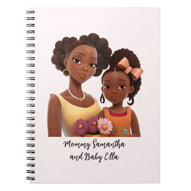 Personalized Black Mom and Daughter (7) Notebook (Front)