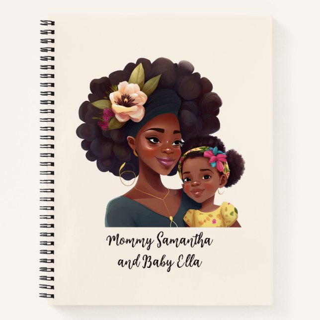 Personalized Black Mom and Daughter (8) Notebook (Front)