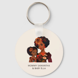 Personalized Black Mom and Daughter (9) Keychain