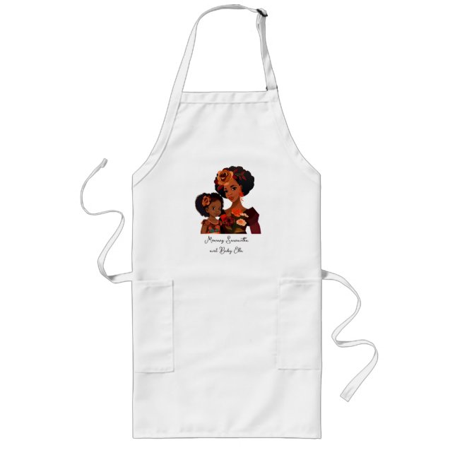 Personalized Black Mom and Daughter (9) Long Apron (Front)