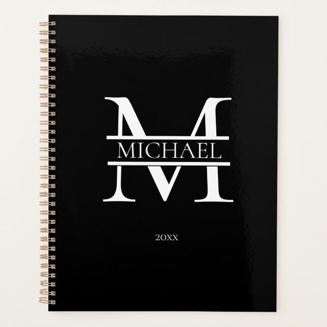 Personalized Black Monogram Initial Minimalist Planner (Front)