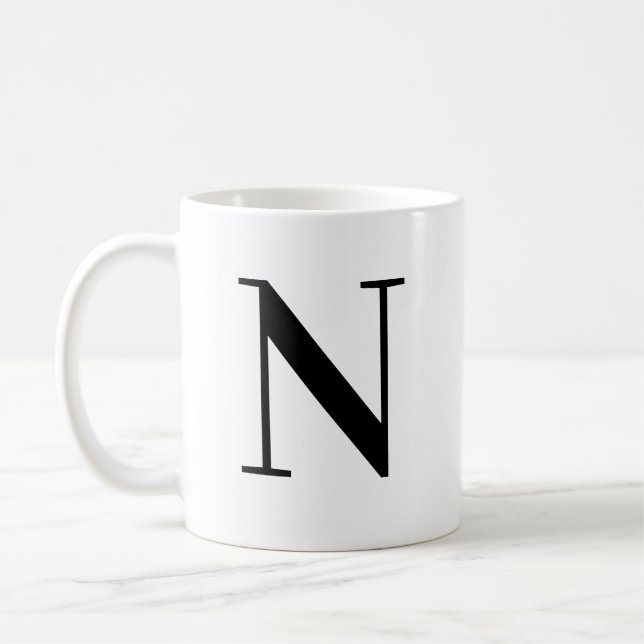 Personalized Black Monogram Letter N Coffee Mug (Left)
