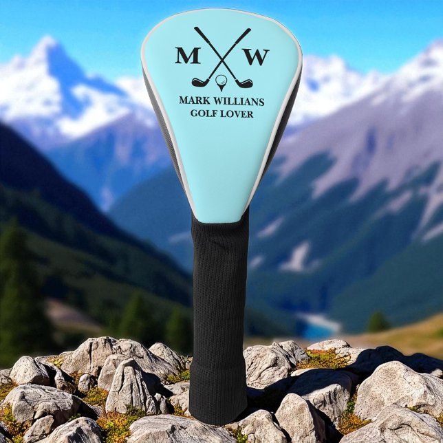 Personalized Black Monogram Name Golf Lover Aqua Head Cover (Creator Uploaded)