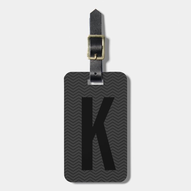 Personalized black monogram travel luggage tags (Front Vertical)