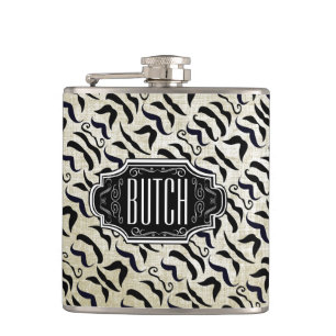 Personalized Black Moustache Pattern Hip Flask