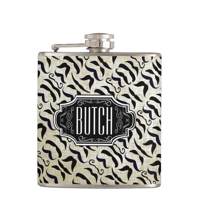 Personalized Black Moustache Pattern Hip Flask (Front)