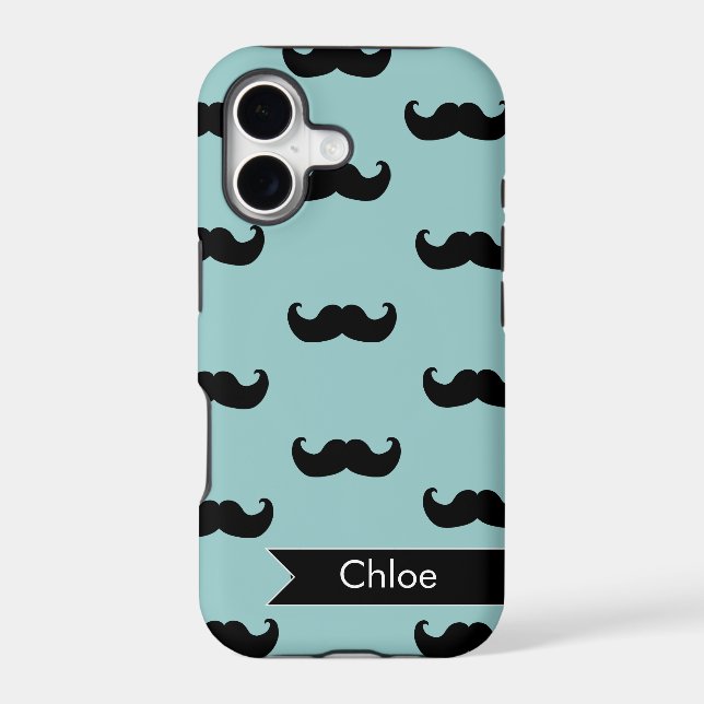 Personalized Black Moustache Pattern on blue (Back)