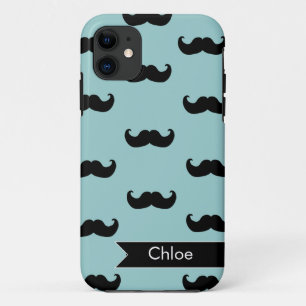 Personalized Black Moustache Pattern on blue iPhone 11 Case