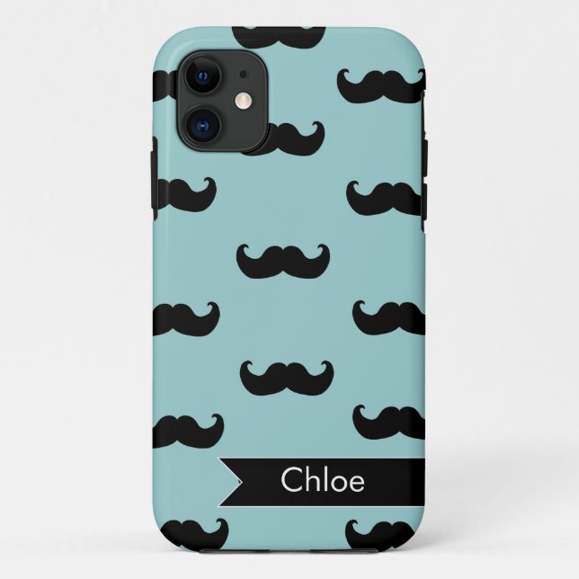 Personalized Black Moustache Pattern on blue Case-Mate iPhone Case (Back)
