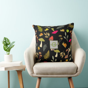 Personalized Black Mushroom Botanical Throw Pillow
