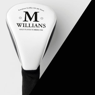 Personalized Black Name Monogram on White Golf Head Cover