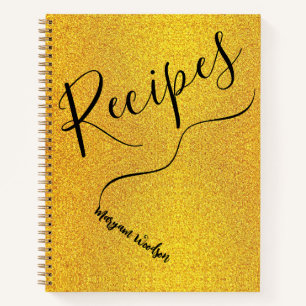 Personalized Black Name (Recipe Journal) Chic Gold Notebook