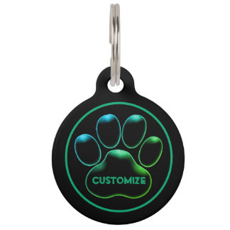 Personalized Black Neon Glow Paw Print Pet Tag