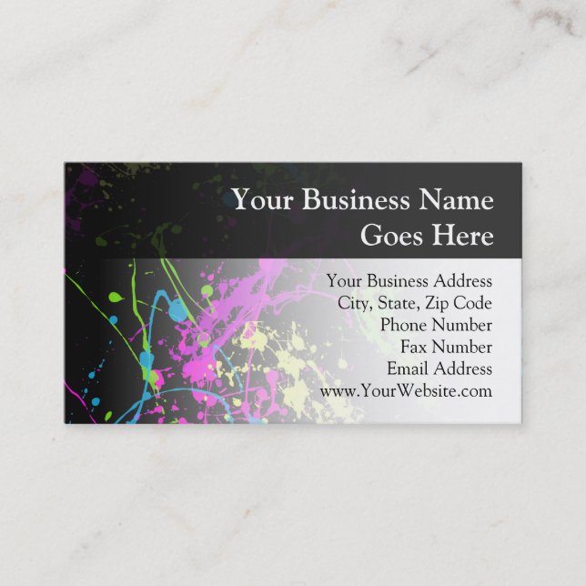 Personalized Black/Neon Splatter Business Card (Front)