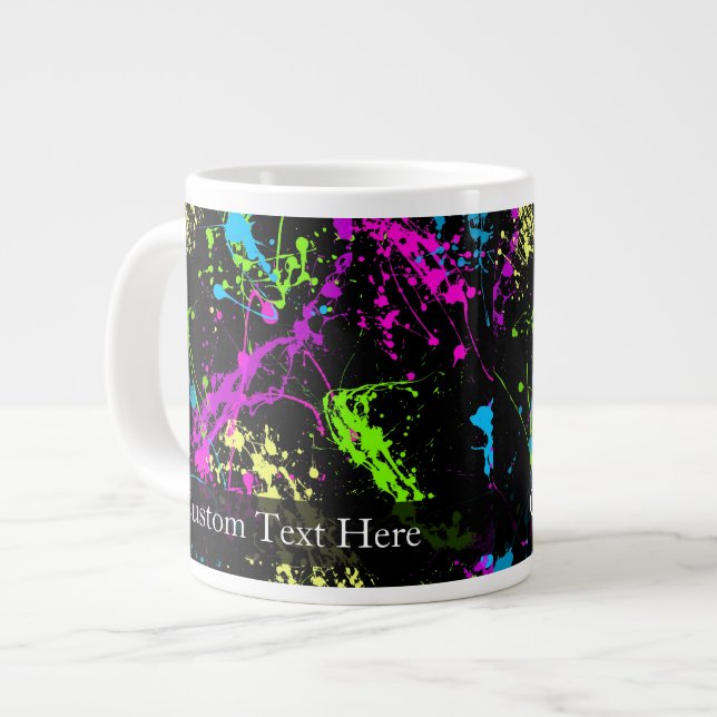 Personalized Black/Neon Splatter Large Coffee Mug (Front Left)
