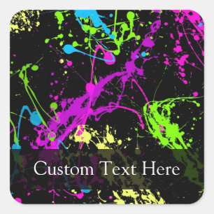 Personalized Black/Neon Splatter Square Sticker