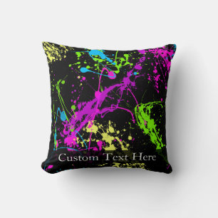 Personalized Black/Neon Splatter Throw Pillow