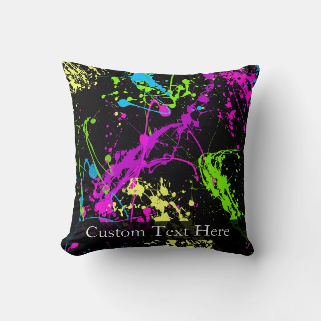Personalized Black/Neon Splatter Throw Pillow (Front)