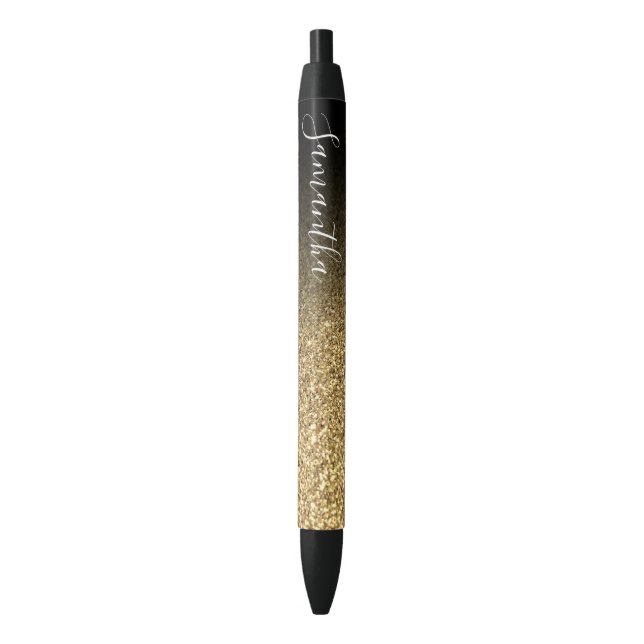 Personalized Black Ombre Faux Gold Glitter Black Ink Pen (Front Vertical)