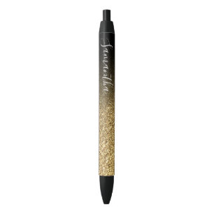 Personalized Black Ombre Faux Gold Glitter Ink Pen