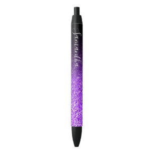 Personalized Black Ombre Faux Violet Glitter Ink Pen