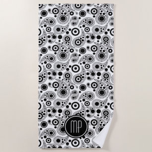 Personalized Black on White  paisley style pattern Beach Towel