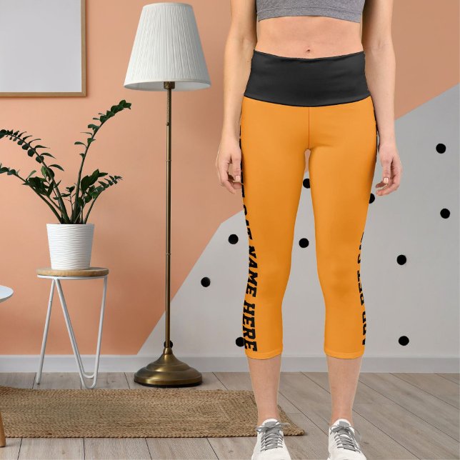 Personalized Black Orange Pet Cat Name Capri Leggings (Creator Uploaded)