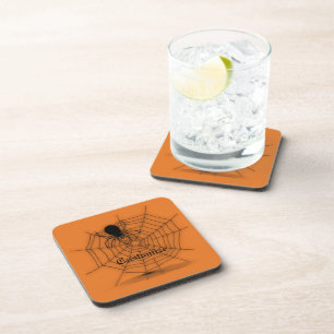 Personalized Black & Orange Spider Web Coasters