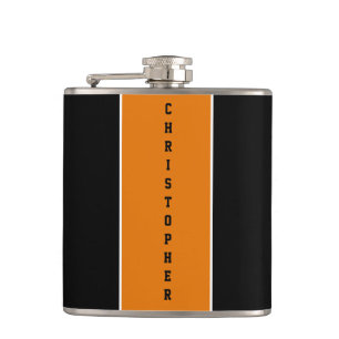 Personalized Black Orange Stripe Flask