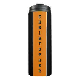 Personalized Black Orange Stripe Thermal Tumbler
