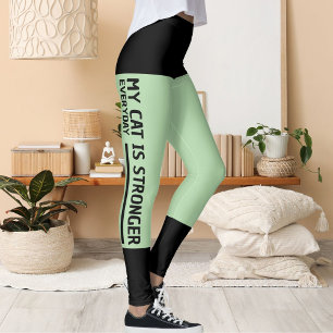 Personalized Black Pale Green Stripes Cat Retro Leggings