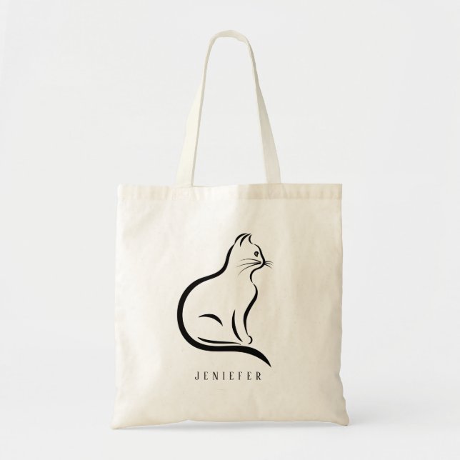 Personalized Black Pet Paw Custom Cute Cat Tote Bag (Front)