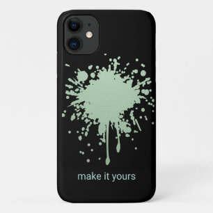 Personalized Black Phone Case with Green Ink Blot.