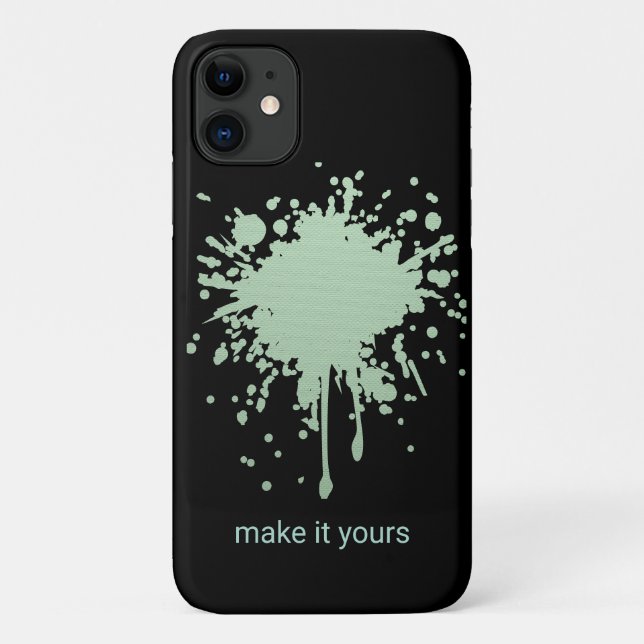 Personalized Black Phone Case with Green Ink Blot. (Back)