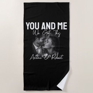 Personalized Black Photo Couple You and Me Beach Towel