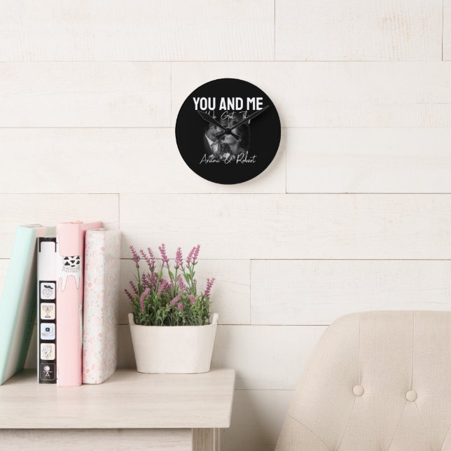 Personalized Black Photo Couple You and Me  Round Clock (Reading Room)