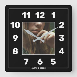 Personalized Black Photo Square Wall Clock