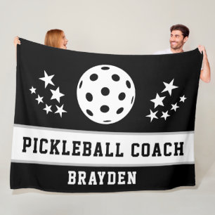 Personalized Black Pickleyball Coach Name Fleece Blanket