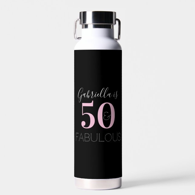 Personalized Black Pink 50th Birthday Party Favour Water Bottle (Front)