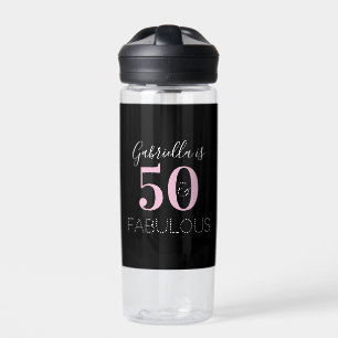 Personalized Black Pink 50th Birthday Party Favour Water Bottle