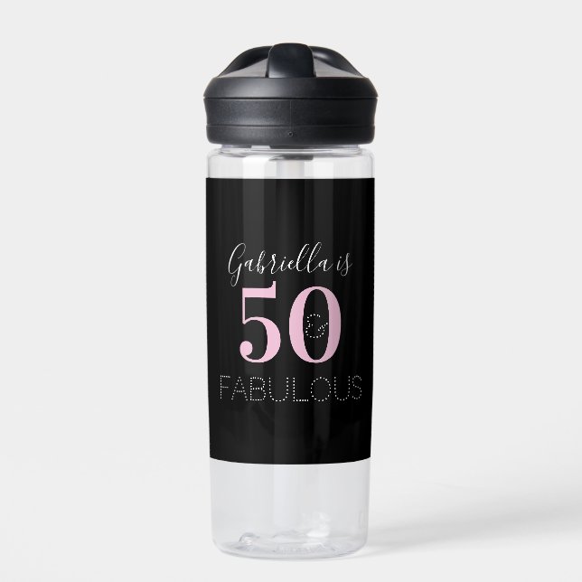Personalized Black Pink 50th Birthday Party Favour Water Bottle (Front)