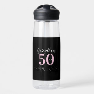 Personalized Black Pink 50th Birthday Party Favour Water Bottle