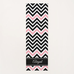 Personalized Black Pink and White Chevron Yoga Mat