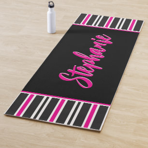 Personalized Black, Pink and White Stripes Yoga Mat