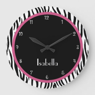 Personalized Black, Pink and Zebra Print Clock