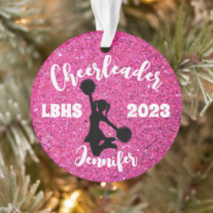 Personalized Black & Pink Cheerleading Ornament 